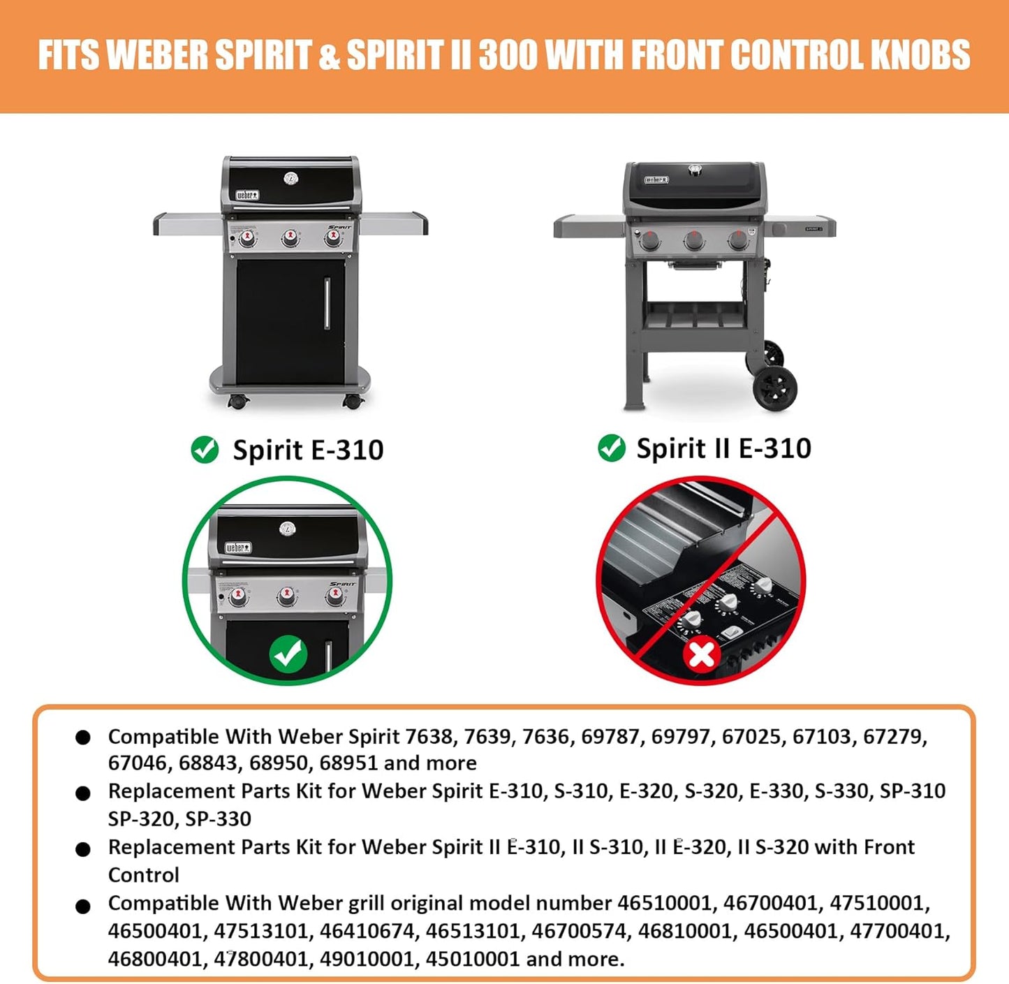 Spirit II E310 Replacement Parts 7636 Flavorizer Bars Burners 7639 Grates for Weber Spirit and Spirit II 300 E-310 S-310 E-320 S-320 E-330 S-330 ii E-310 ii 330 Flavor Bars Burner Spirit 2 GS4 Parts