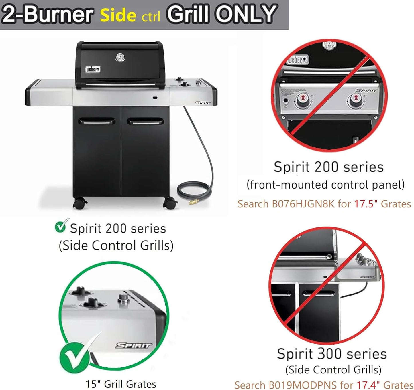 7523 7521 7522 15 Inches Porcelain Enameled Cooking Grates Replacement for Weber Spirit E-210, Spirit S 200 & 210 (Pre-2012 with Side Control), Genesis Silver A, Spirit 500, 65904 65905 Grills