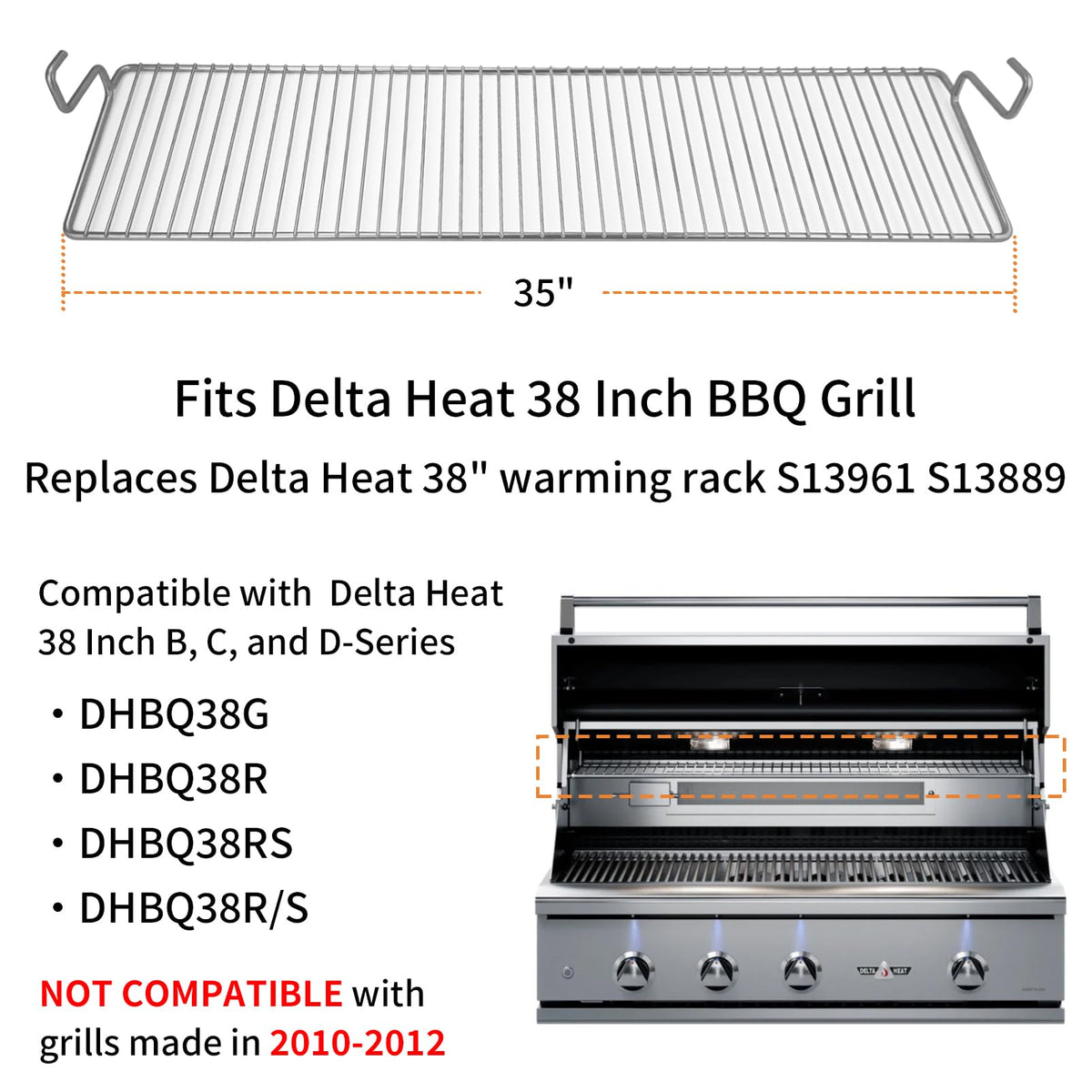 topgrillparts Delta Heat 38 Inch Warming Rack S13961 - dimensions