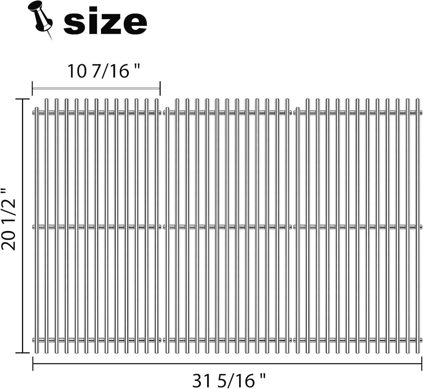 54801 Grill Grates Replacement, 3-Pack 9MM Stainless Steel for DCS 24/36/48 Grills