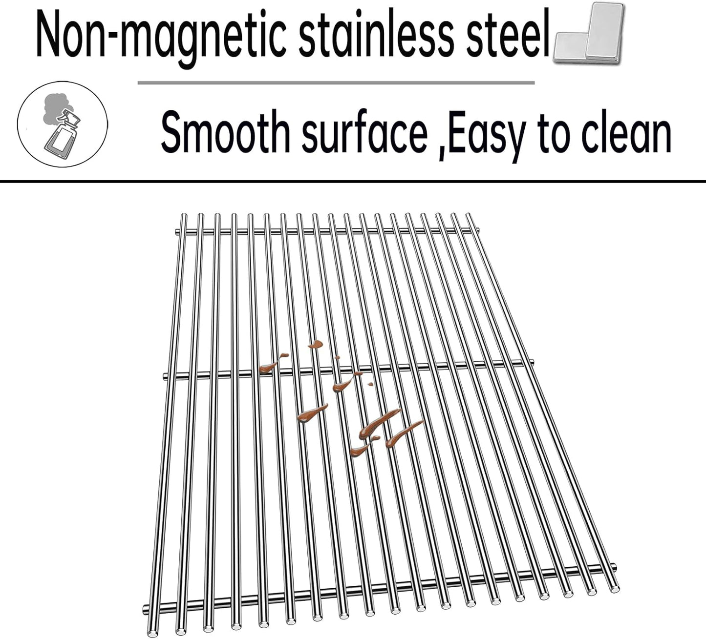 Grill Grates Parts for Weber Genesis Grill 66803, 66096, Weber Genesis II E-610, Genesis II LX E-640 S-640, CSE-315, CSS-315, 18”Stainless Steel Grids BBQ Gas Grill Replacement Parts