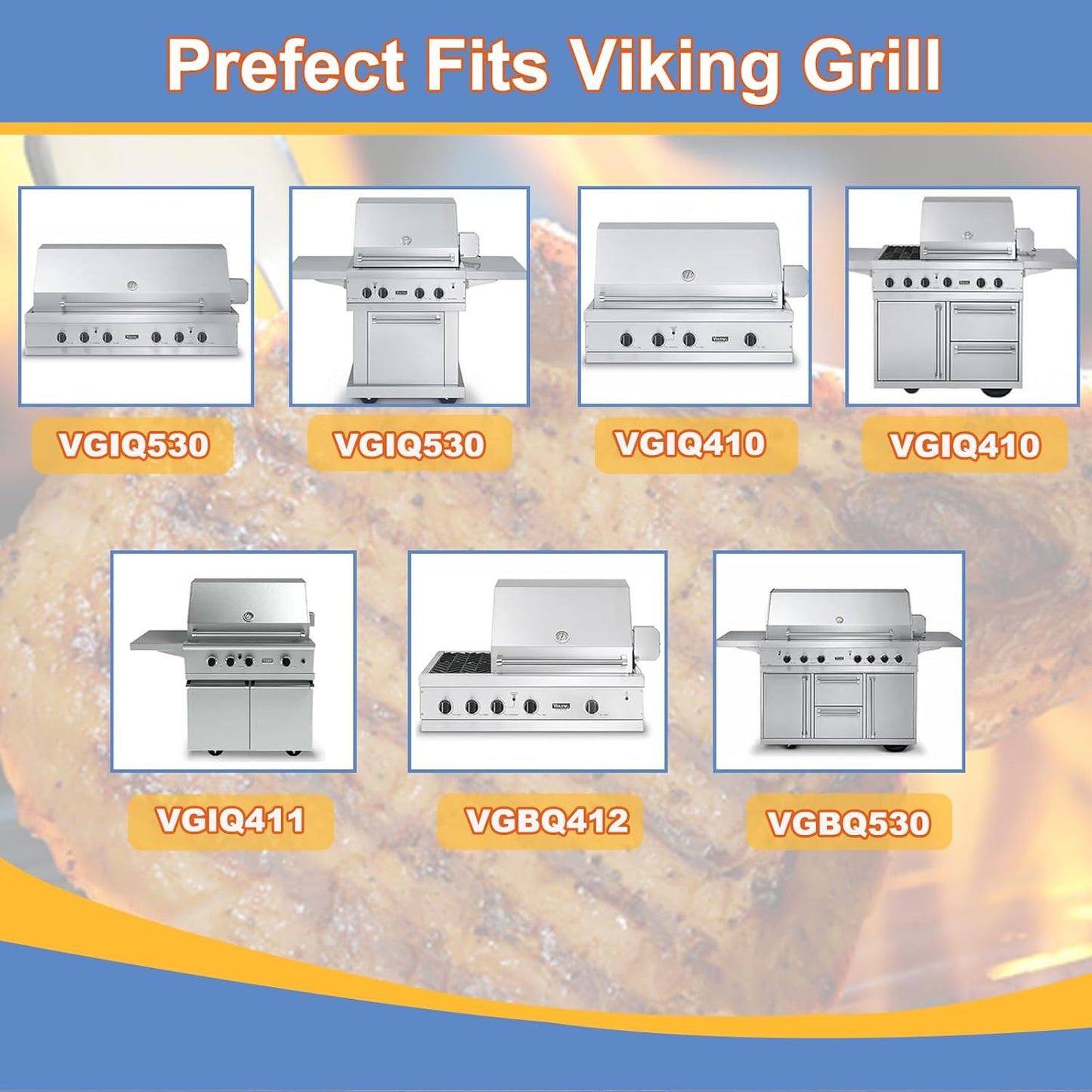 Stainless Steel Burner Tube Gas Grill Replacement Parts for Select Viking VGBQ 41 in T Series, VGBQ 53 in T Series, VGBQ 53" T Series and Other Grill Models, 21.875" x 6.125", Pack of 3