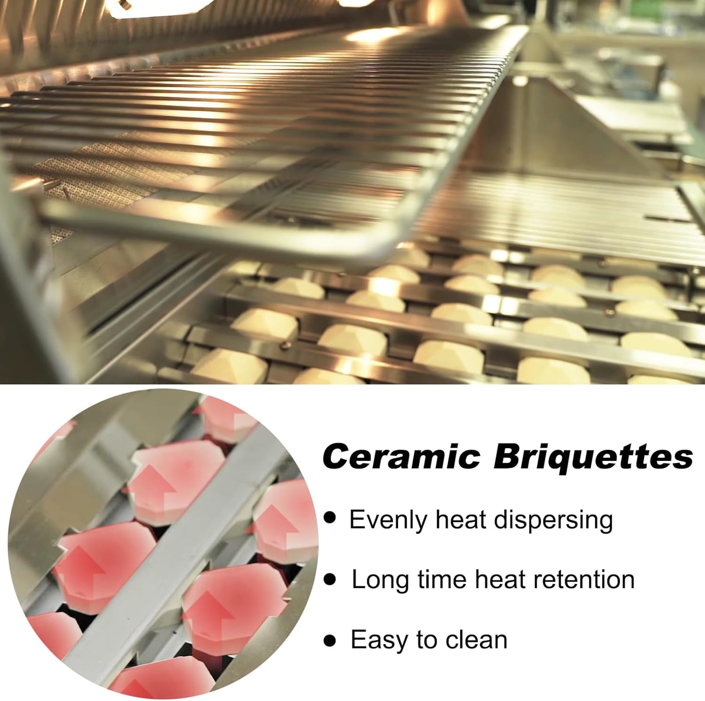 S23218-32Y Briquette Tray Assembly for Delta Heat 32 Inch Gas Grill DHBQ32G-C DHBQ32R/S-C DHBQ32G-B DHBQ32R/S-B DHBQ32G-D DHBQ32R-D DHBQ32RS-D Heat Plates Replacement Parts with 20 Ceramic Briquettes