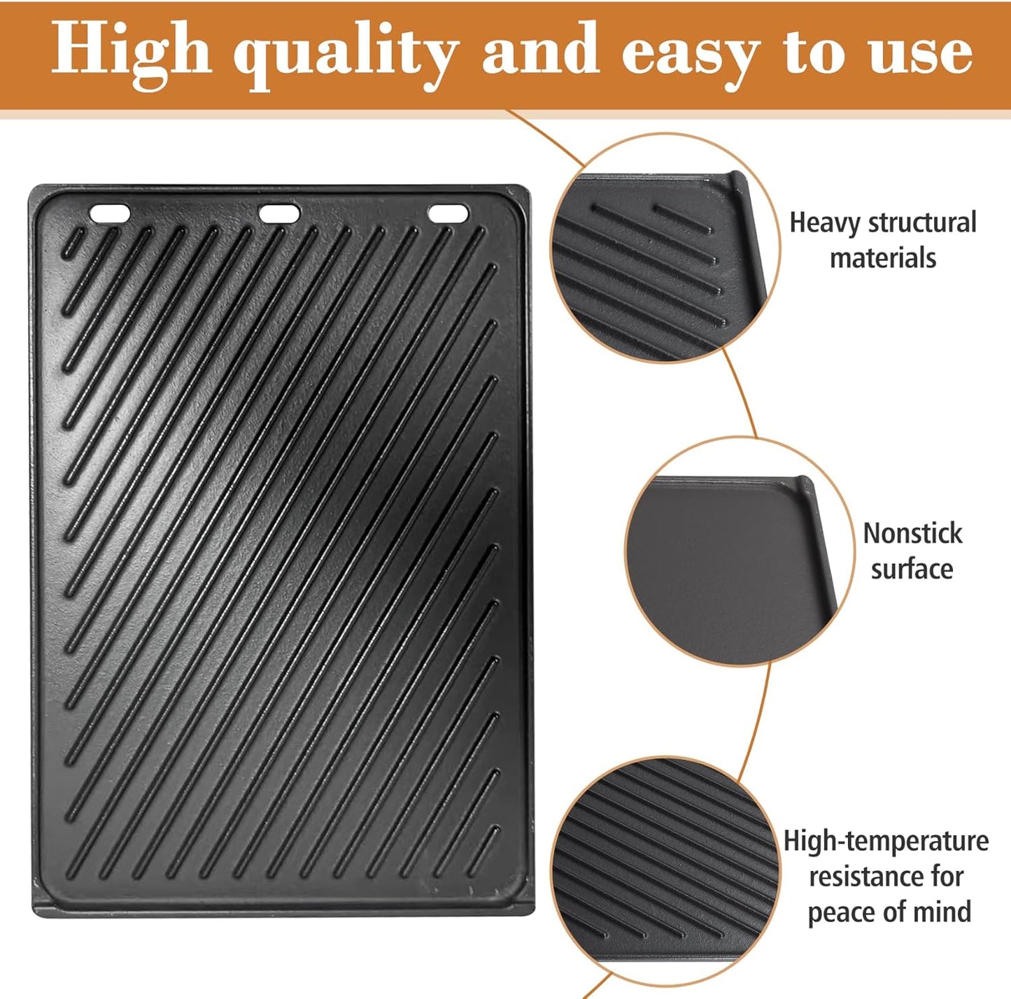 7524 Cooking Grill Grates & 8265 Griddle Replacement Parts for Weber Genesis S310, E310, E320, S320, E330, S330, EP310, EP320, EP330, 19.5" Cast Iron Grill Parts for Weber Genesis 300 Series
