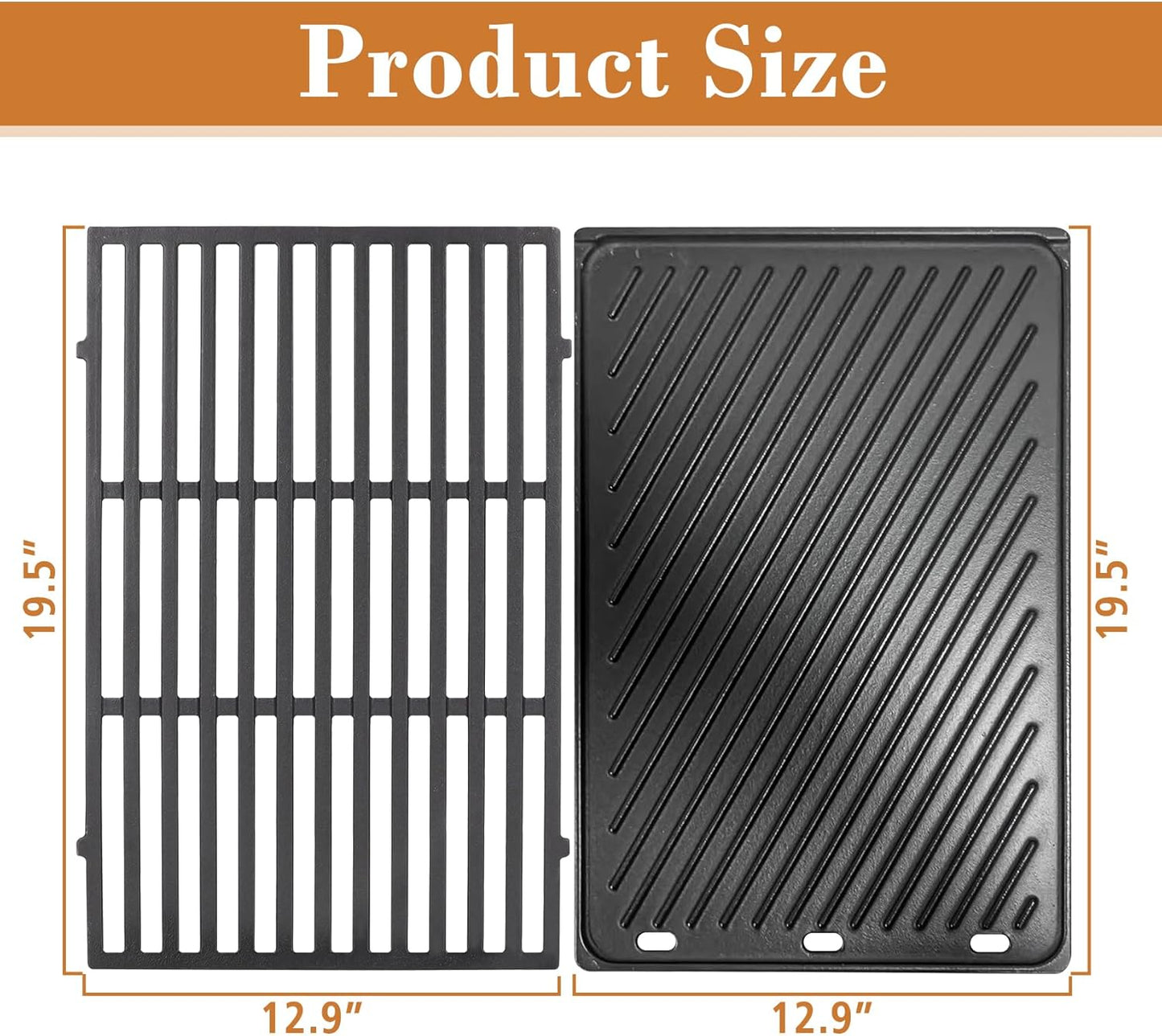 7524 Cooking Grill Grates & 8265 Griddle Replacement Parts for Weber Genesis S310, E310, E320, S320, E330, S330, EP310, EP320, EP330, 19.5" Cast Iron Grill Parts for Weber Genesis 300 Series