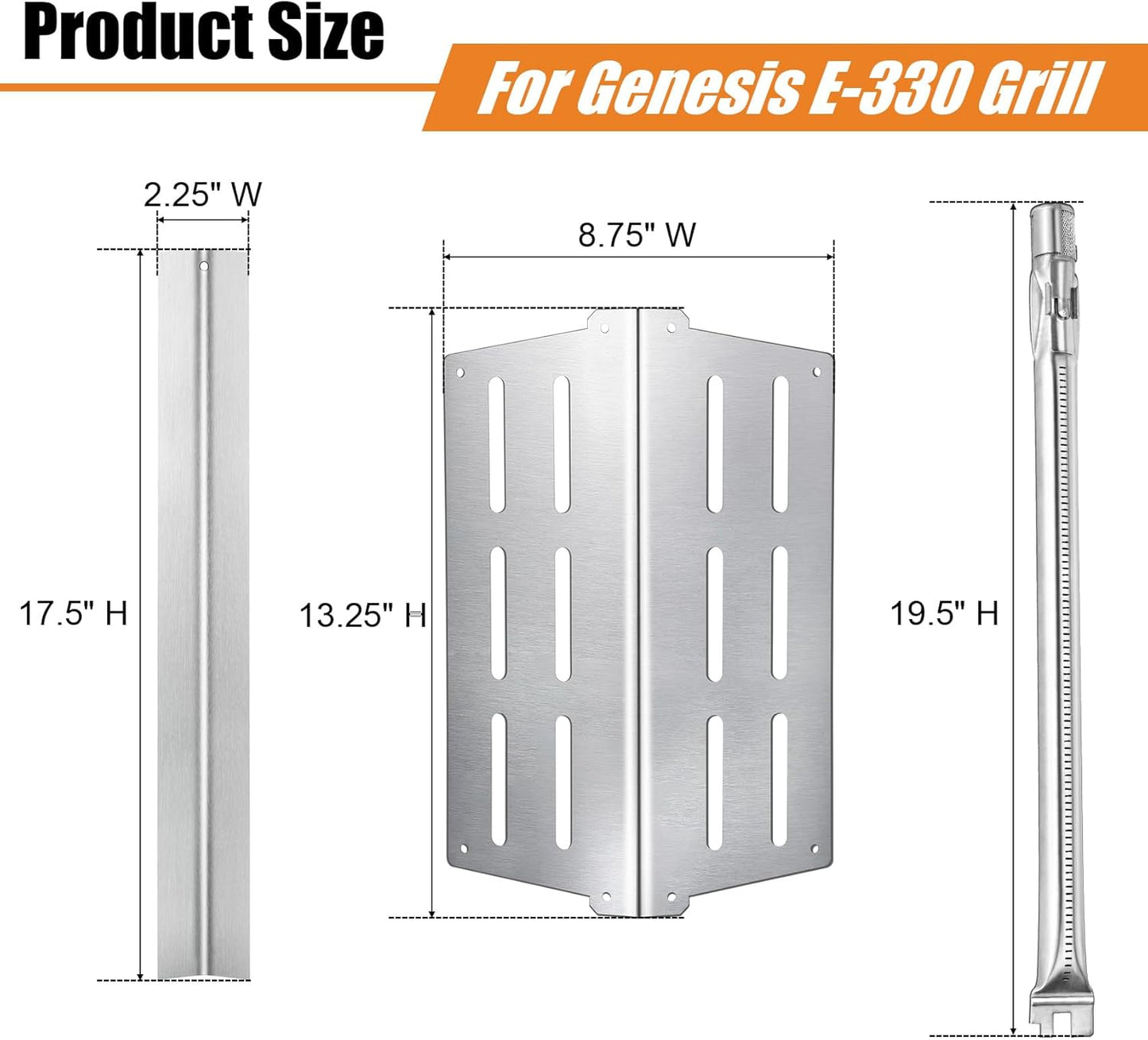 Grill Parts for Weber Genesis 300 Series, 62752 7620 7621 Burner Tube Set Flavorizer Bars Heat Deflectors , Replacement Grill Parts for Weber Genesis E-310, E-320, E-330, S-310, S-320, S-330