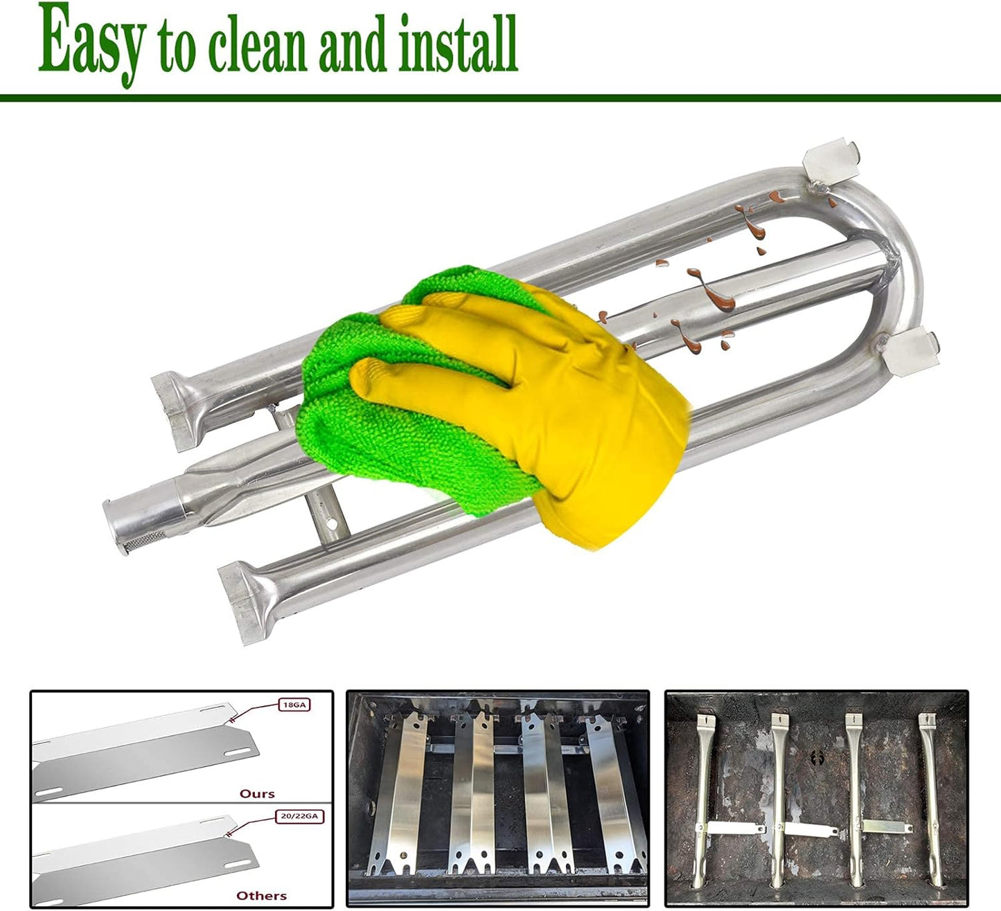 BBQ Grill Burner Replacement Parts, Stainless Steel Gas Pipe Tube Crossover Cover Flame Tamer, BBQ Deflector for Brinkmann, Select Charmglow, DCS Gas Grill Models (3-Pack)