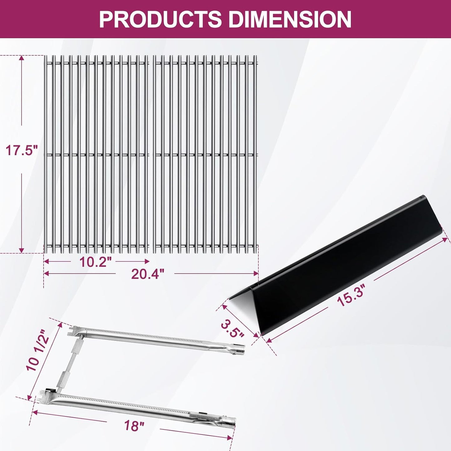 7637 17.5 Inches Grid Grates 7635 Flavorizer Bar with 69785 Burner for Weber Replacement for Spirit 200 Series