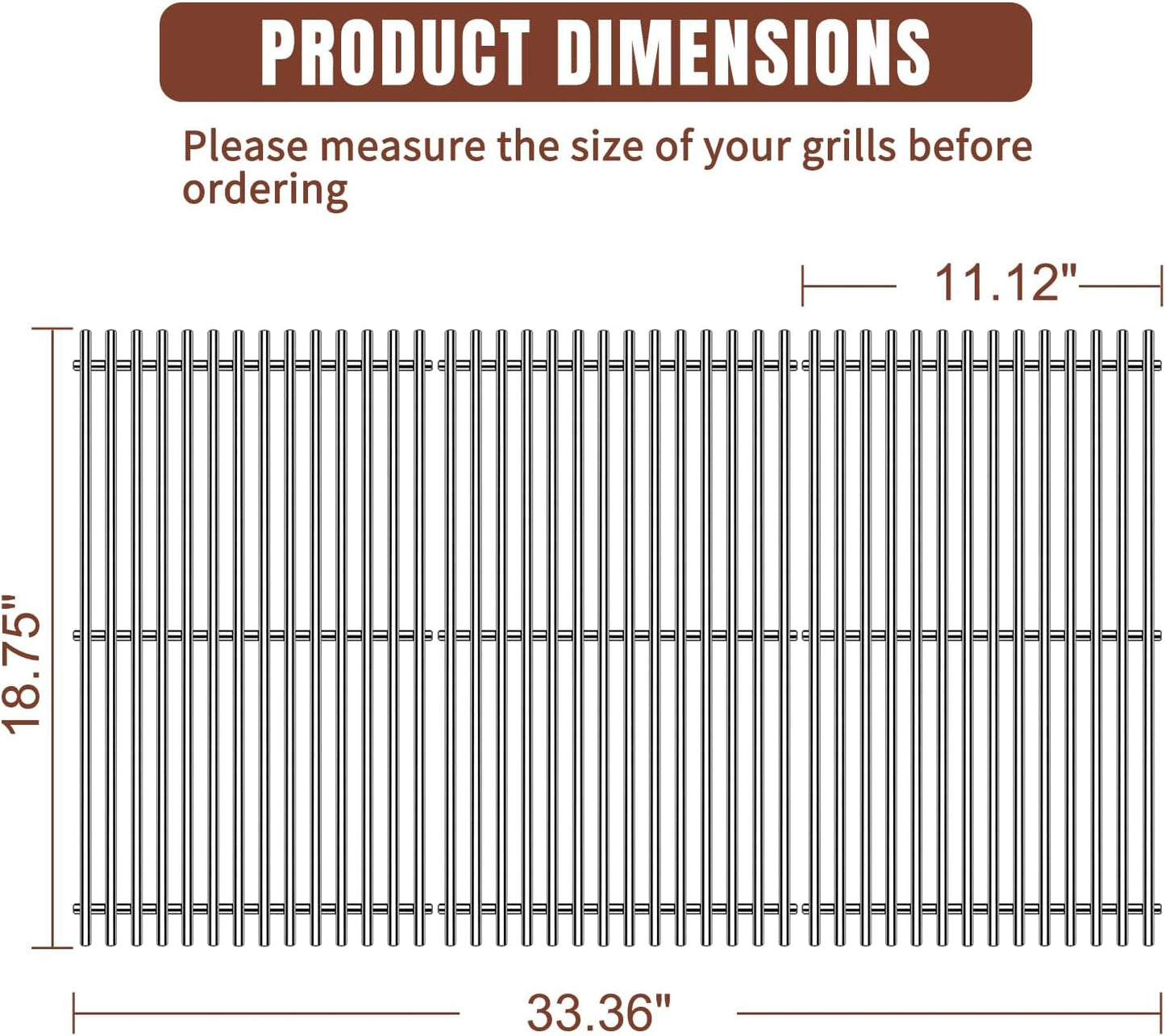 9MM 18.75" 304 Stainless Steel Grill Grates for Weber Genesis II/LX 400 Series E-410, E-435, S-410, S-435, SE-410, LX E-410, LX S-440, GS4 Grill Parts Replacement for Weber 7854 66089 66097