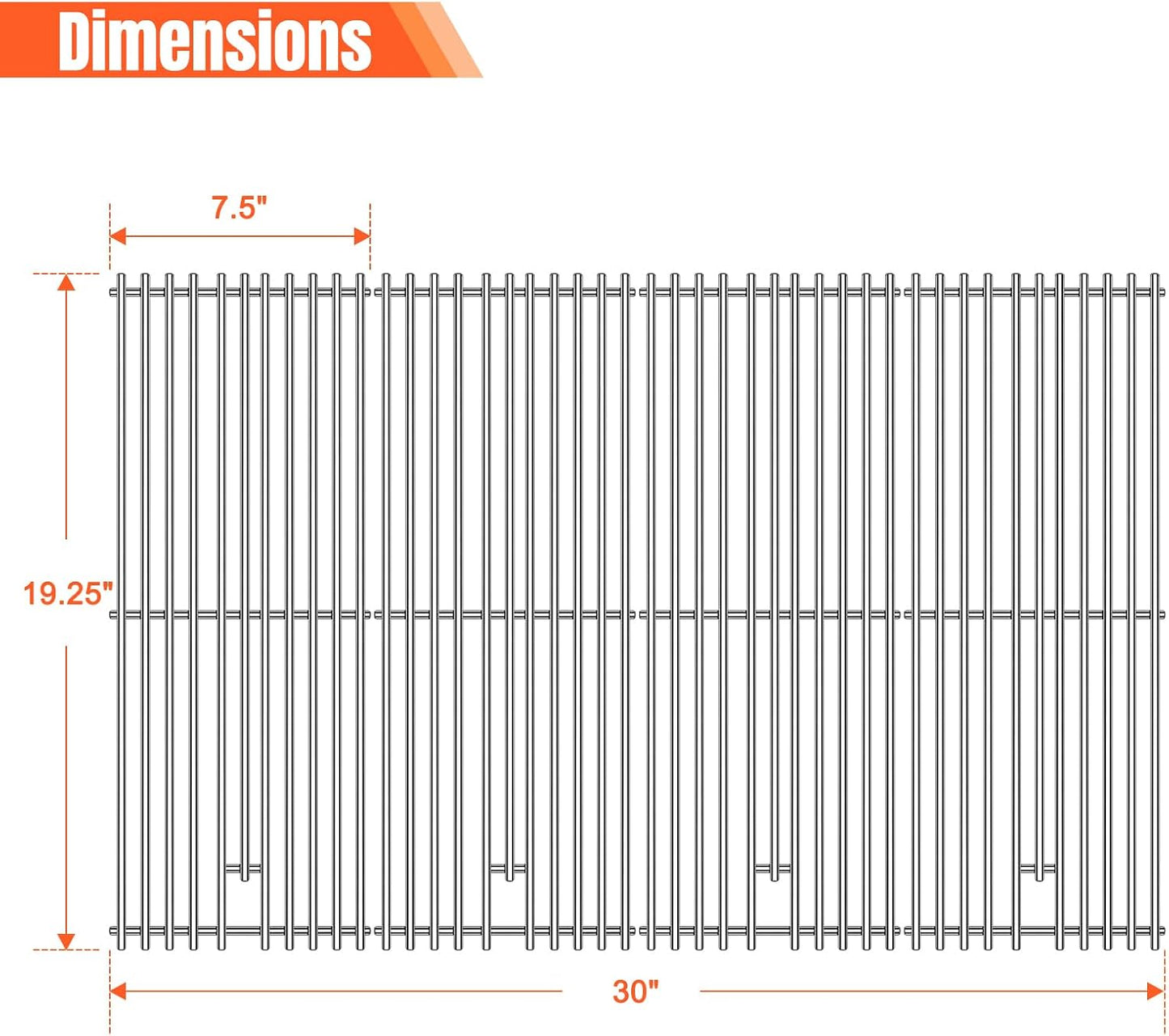 4-Pack 7mm Round Stainless Steel Grill Grates for Bull Angus, Brahma & 7-Burner
