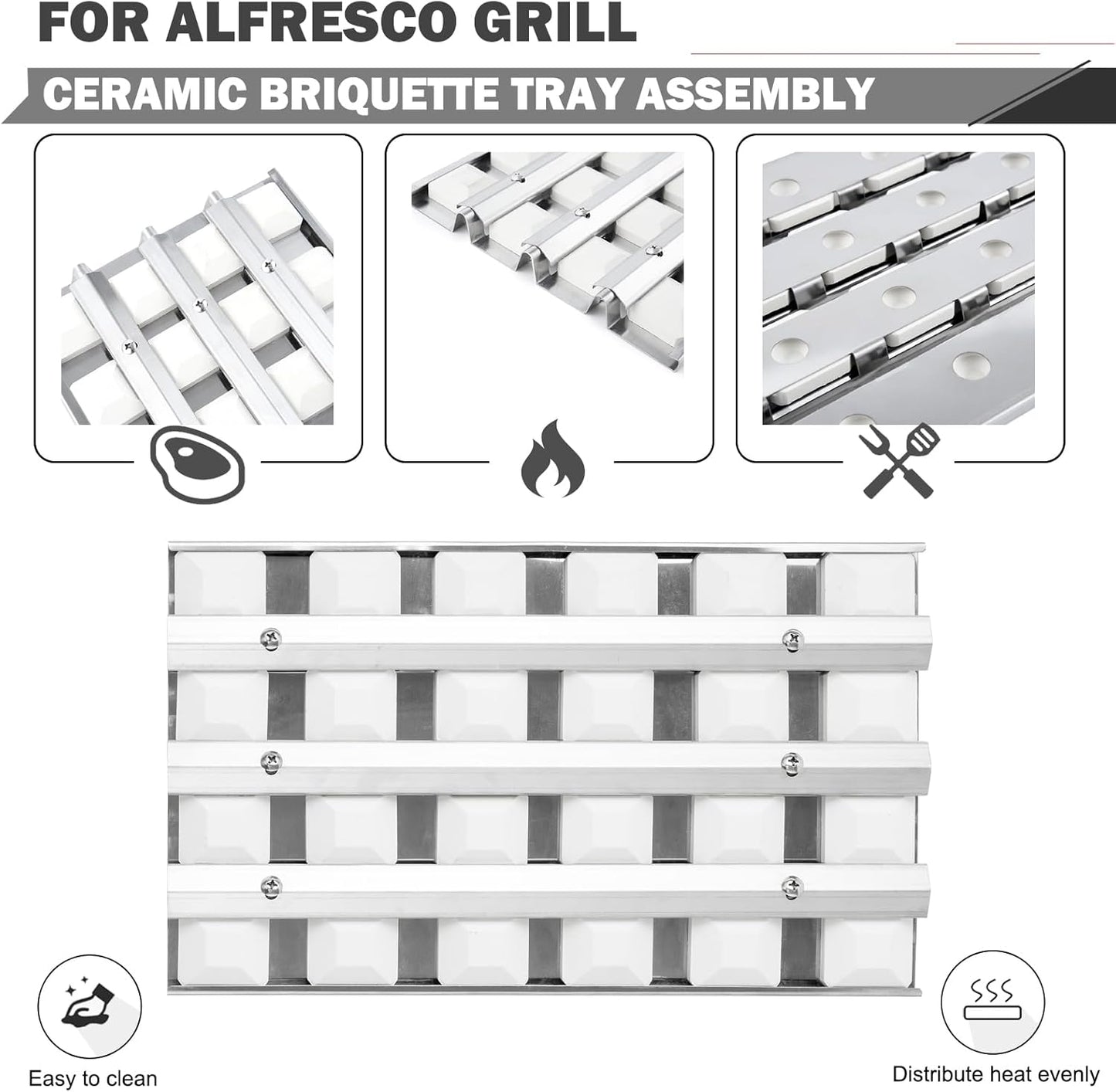 510-1025 Grill Parts Briquette Tray Parts for Alfresco Artisan Grill Replacement Parts ARTP36 ARTP32 AAEP26 AAEP32 AAEP36 Stainless Steel Ceramic Briquette Assemble Heat Plates Tray Grill Parts