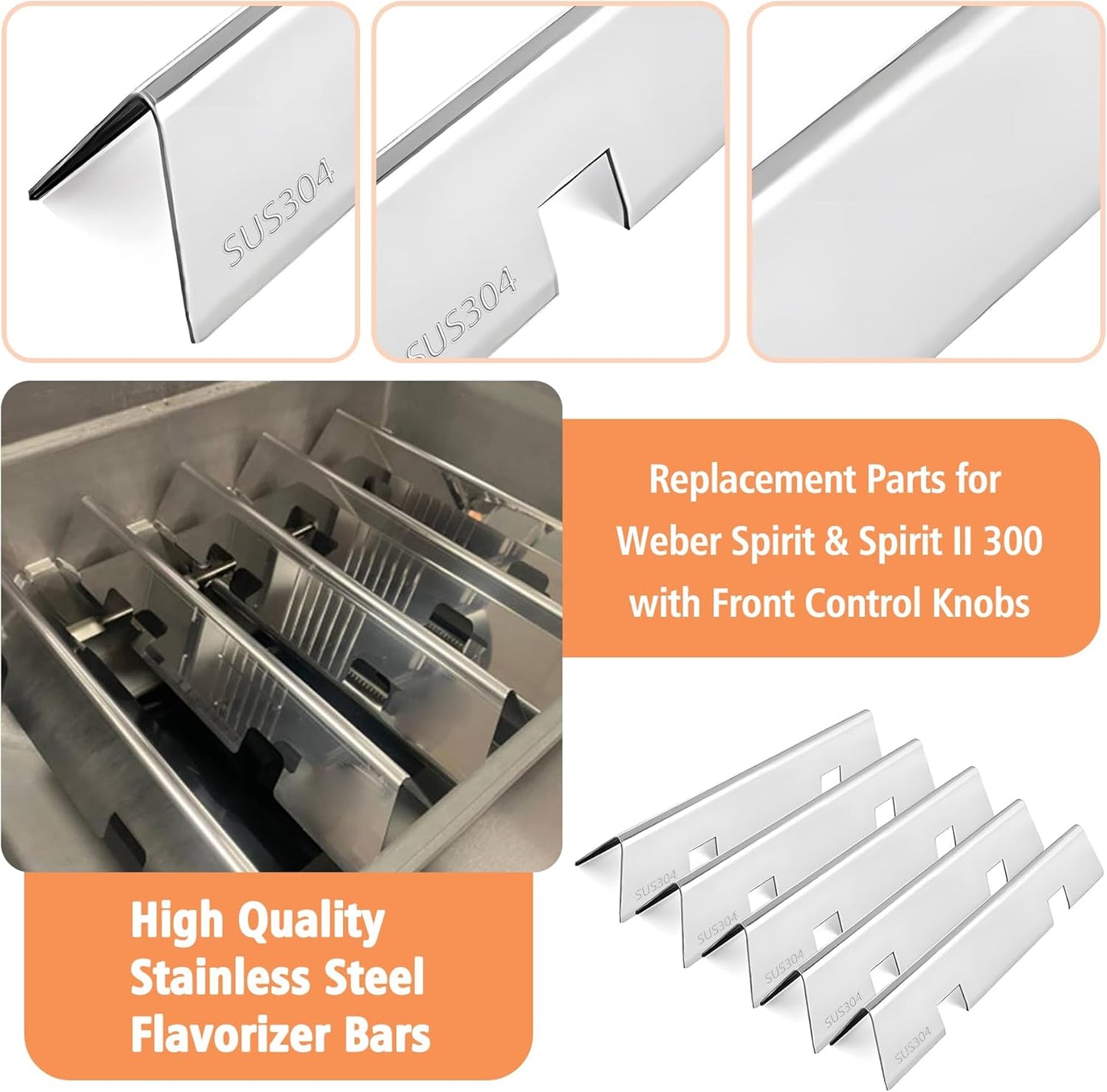 Spirit II E310 Replacement Parts 7636 Flavorizer Bars Burners 7639 Grates for Weber Spirit and Spirit II 300 E-310 S-310 E-320 S-320 E-330 S-330 ii E-310 ii 330 Flavor Bars Burner Spirit 2 GS4 Parts