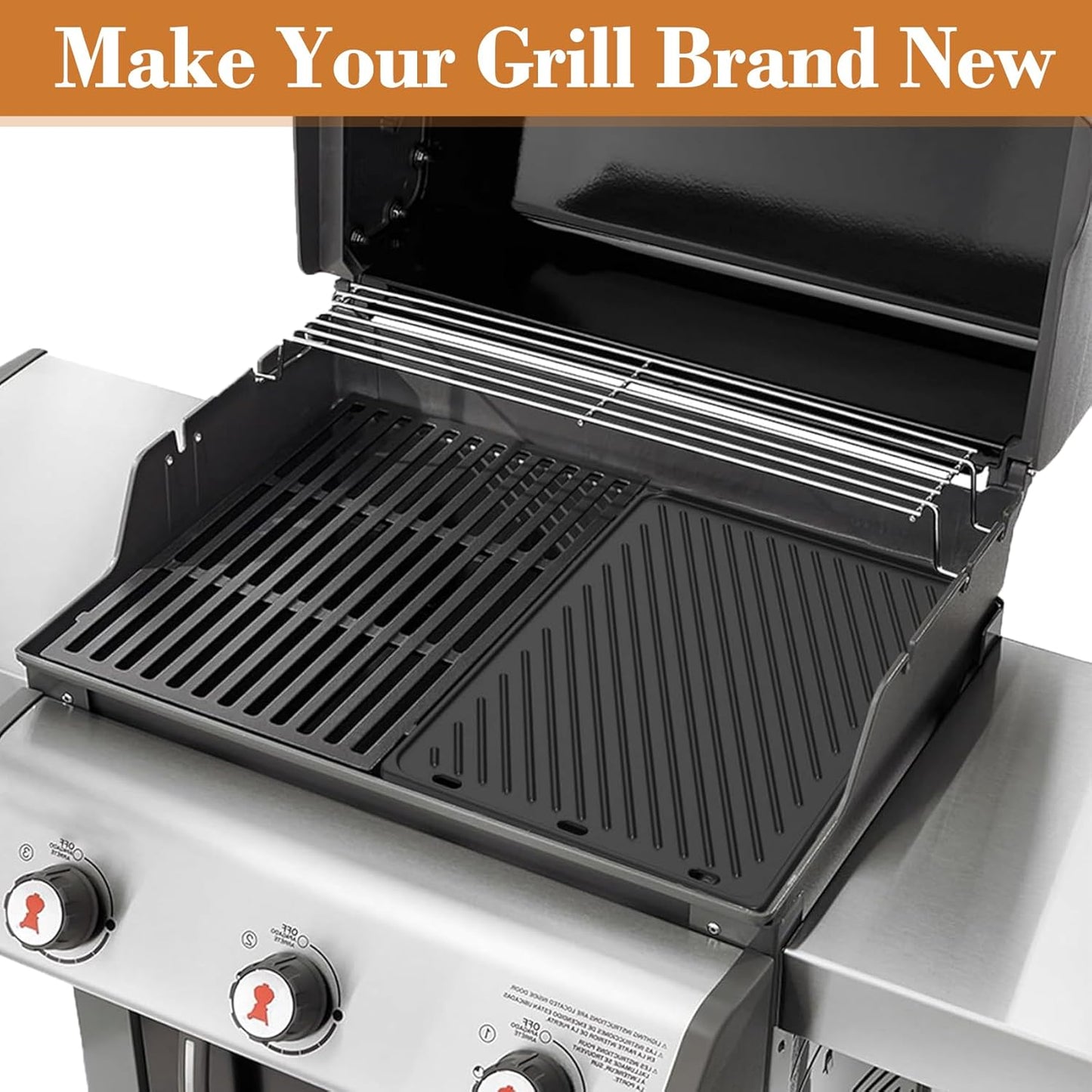 7524 Cooking Grill Grates & 8265 Griddle Replacement Parts for Weber Genesis S310, E310, E320, S320, E330, S330, EP310, EP320, EP330, 19.5" Cast Iron Grill Parts for Weber Genesis 300 Series