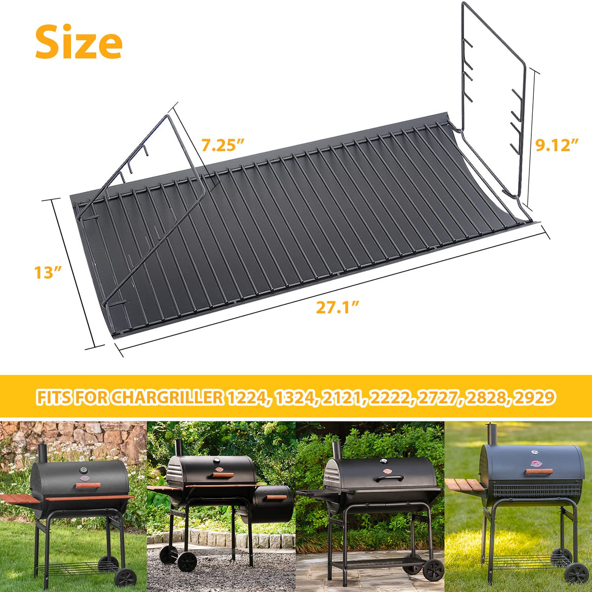 27" Charcoal Ash Pan Replacement for Char-Griller 1224 1324 2121 2222 2727 2828 2929 with Fire Grate Hangers