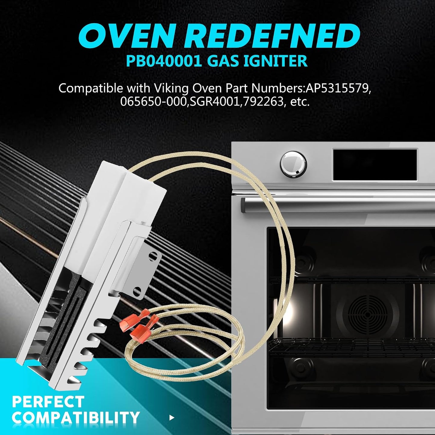 2-Pack Viking Oven Igniter Replacement PB040001 (AP5315579), 4 Ceramic Nuts Included
