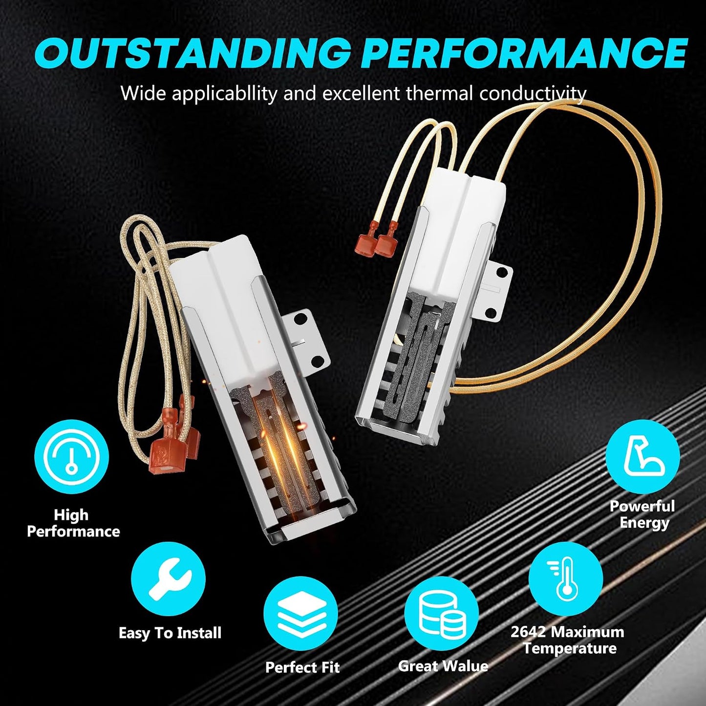 2-Pack Viking Oven Igniter Replacement PB040001 (AP5315579), 4 Ceramic Nuts Included