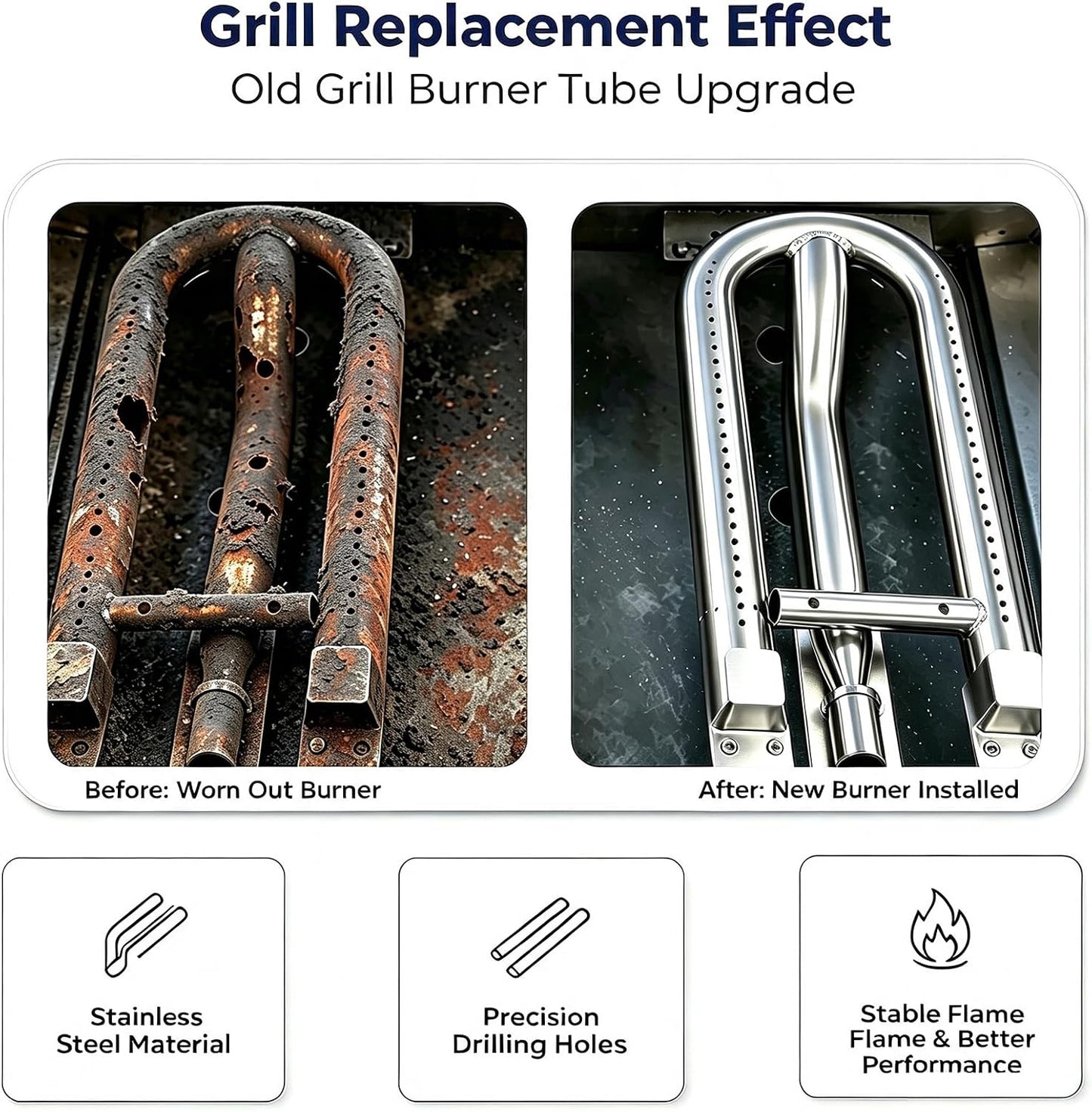 3-Pack Gas Grill Burner Tube Replacement for DCS, Brinkmann & Charmglow Grills