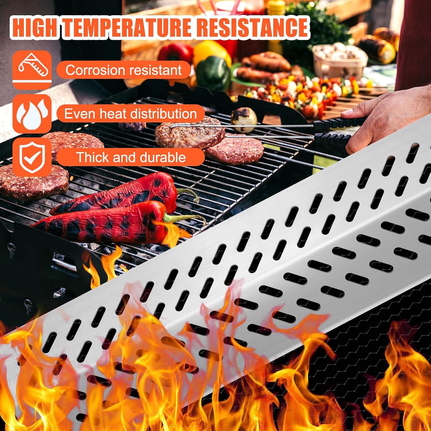 5-Burner Grill Grate, Flame Tamer & Heat Shield Kit for Bull Angus Grills